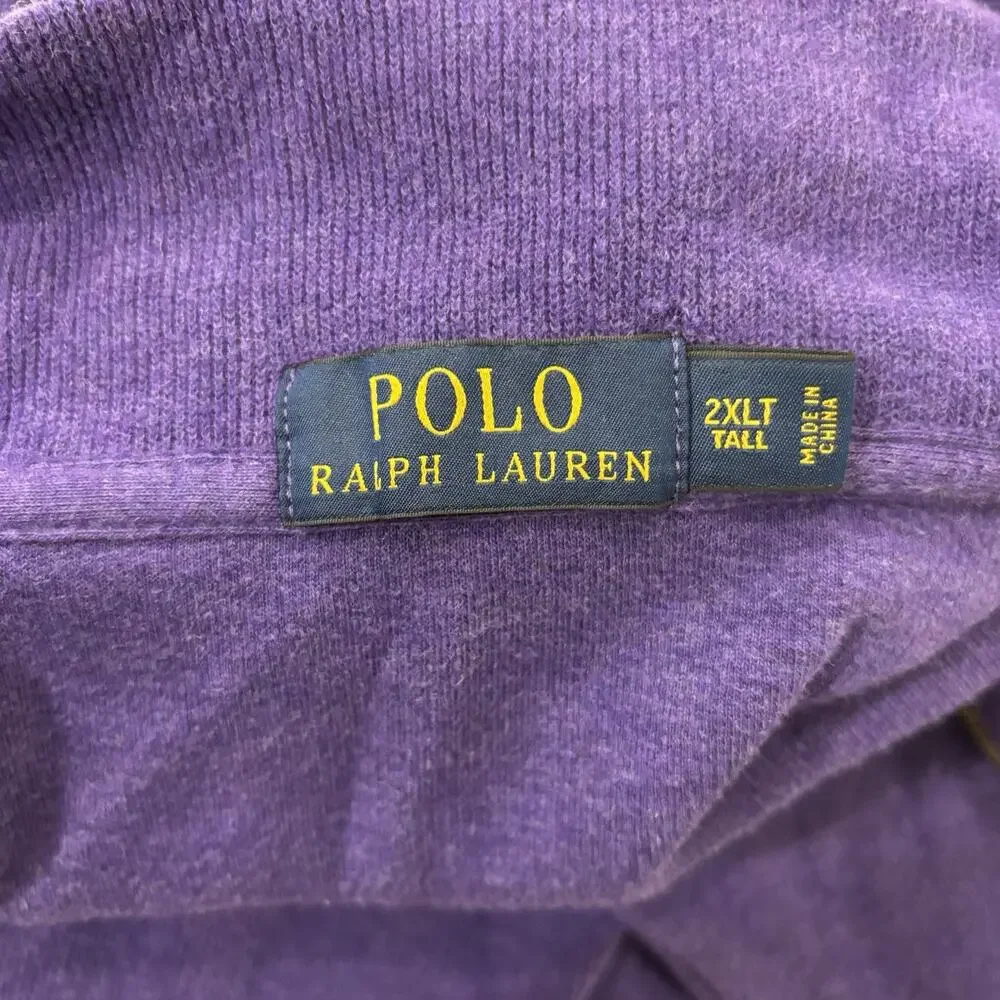 Polo Ralph Lauren Men Size 2XLT Purple Long Sleeve Cotton Zip Sweater Pony Logo